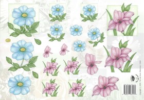 Tierelantijntje knipvel A4  Roze en Blauwe Bloemen