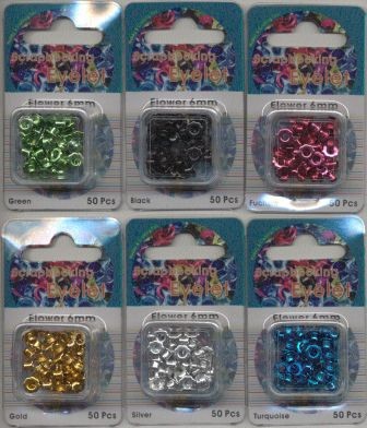Eyelets Bloem 6 mm complete set van 6 kleuren 300 stuks