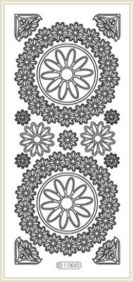 Stickervel Starform Bloemen in cirkel Zwart